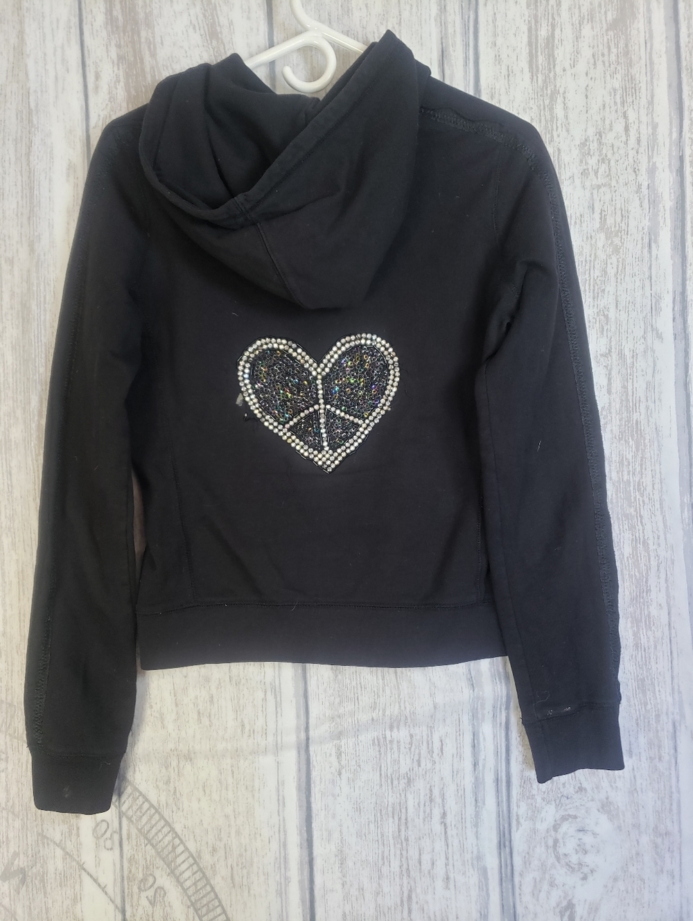 Vintage Y2K Twisted Heart rhinestone peace sign heart zip-up hoodie Size Medium